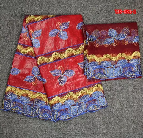 5yards bazin riche fabric in red and blue matching 2yards tulle lace for veil 2018 New arrival Apr-15-2018 | Дом и сад