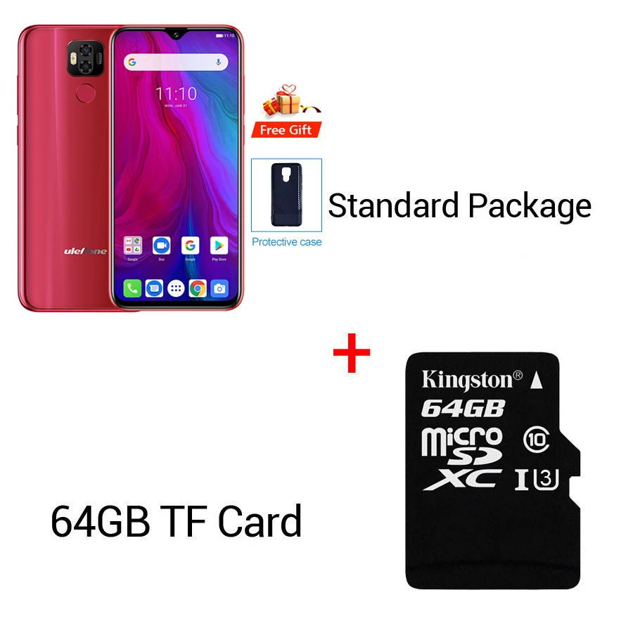 Red N 64GB Card Мобильный телефон Ulefone power 6 19:5:9 FHD+ 6,3 ''Face ID Android 9,0 MTK67635V Восьмиядерный 4 Гб 64 Гб 6350 мАч NFC OTG - Цвет: Red N 64GB Card
