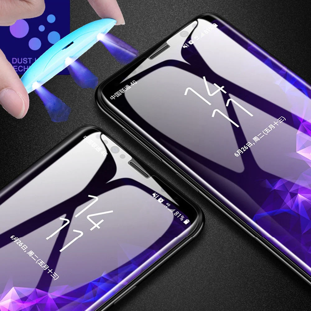 Новый УФ протектор экрана с клеем для Samsung Galaxy S7 Edge S8 S9 + Plus Note8 Note 9 закаленное