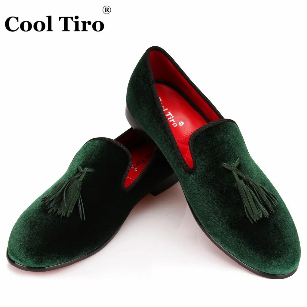 Классные мужские лоферы TIRO Красного/черного/зеленого цвета бархатные Роскошные