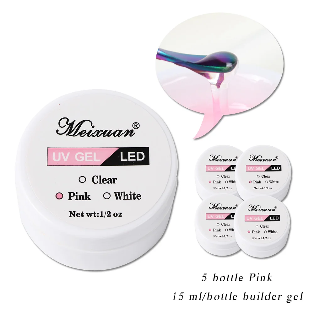 5pcs Pink 5 шт., 15 мл, прозрачный УФ светодиодный гель для наращивания ногтей с кристаллами, французский гель для наращивания ногтей, белый розовый прозрачный лак, маникюрный набор, LA719-1 - Цвет: 5pcs Pink