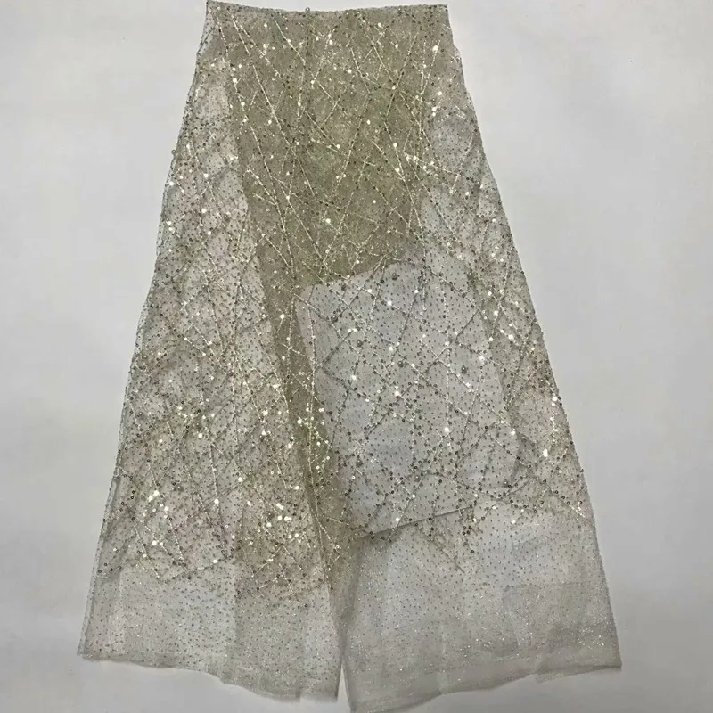 

2018 Embroidery bead sequin French Swiss net lace high quality Nigerian African tulle mesh lace fabric for dress 5yds/lot RL1109
