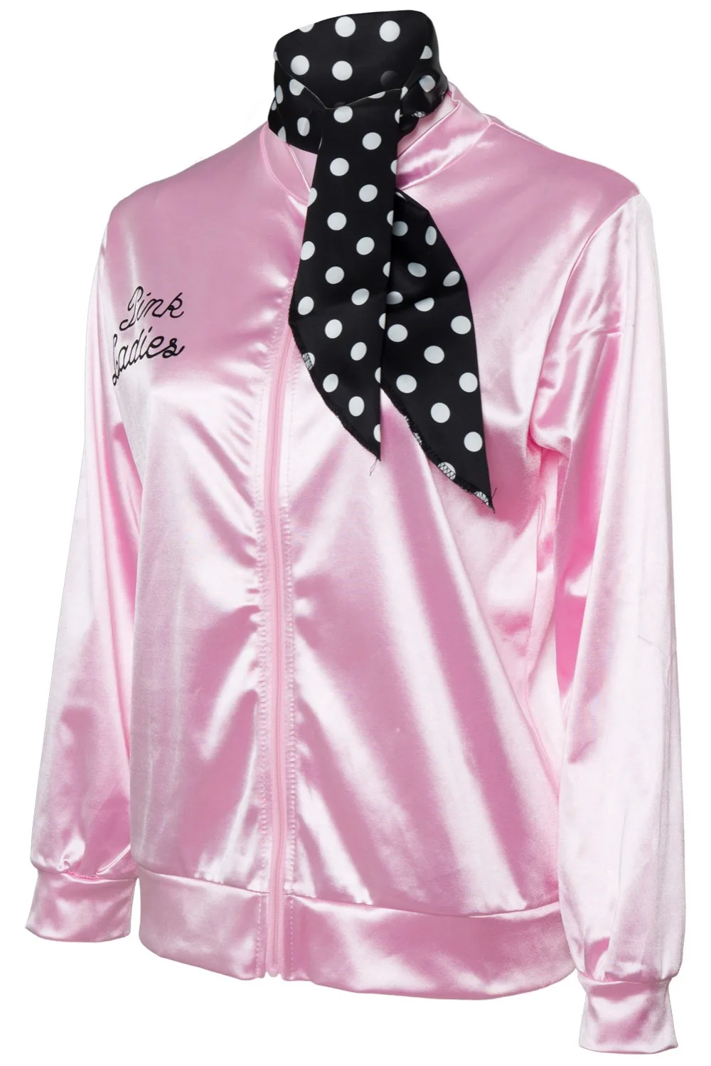Halloween Pink Ladies Retro trench coat Jacket Womens Fancy Dress Grease Costume cosplay Cheerleader Satin