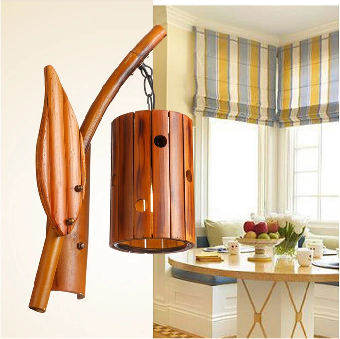 Традиционные Настенные светильники в сельском стиле из бамбука с перфорацией