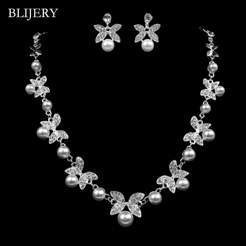 Комплект свадебных ювелирных украшений с цветами и кристаллами, комплект посеребренных украшений, ожерелье, серьги, свадебные ювелирные изделия Комплект свадебных ювелирных украшений с цветами и кристаллами, комплект посеребренных украшений, ожерелье, серьги, свадебные ювелирные изделия