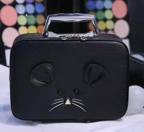 small black Портативная косметичка на молнии с милым мультипликационным принтом для девочек, косметичка для путешествий из искусственной кожи, сумка-Органайзер для макияжа - Цвет: small black