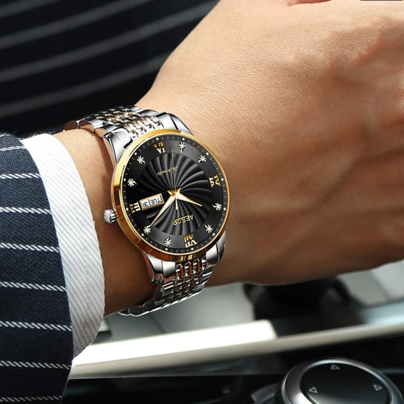 Автоматические механические часы марки AESOP мужские классические наручные из