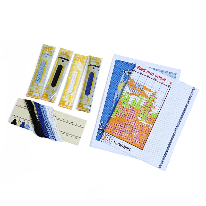 Бесплатная новая вышивка крестиком красное солнце снег! DIY рукоделие DMC Счетный