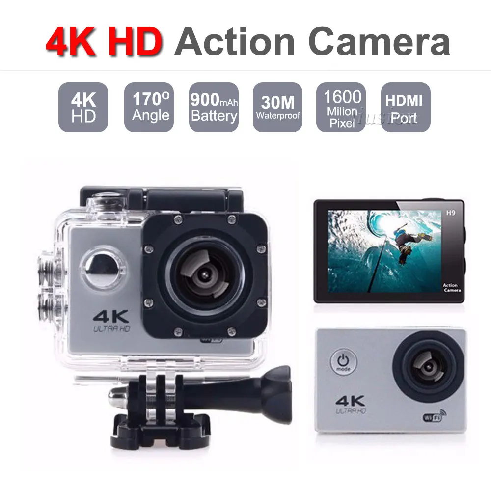 Продажа Водонепроницаемая Экшн-камера 4k, Wi-Fi, мини-камера для Go Pro 2,0, цветной ЖК-экран, подводная видеокамера, шлем, Спортивная камера для активного о...