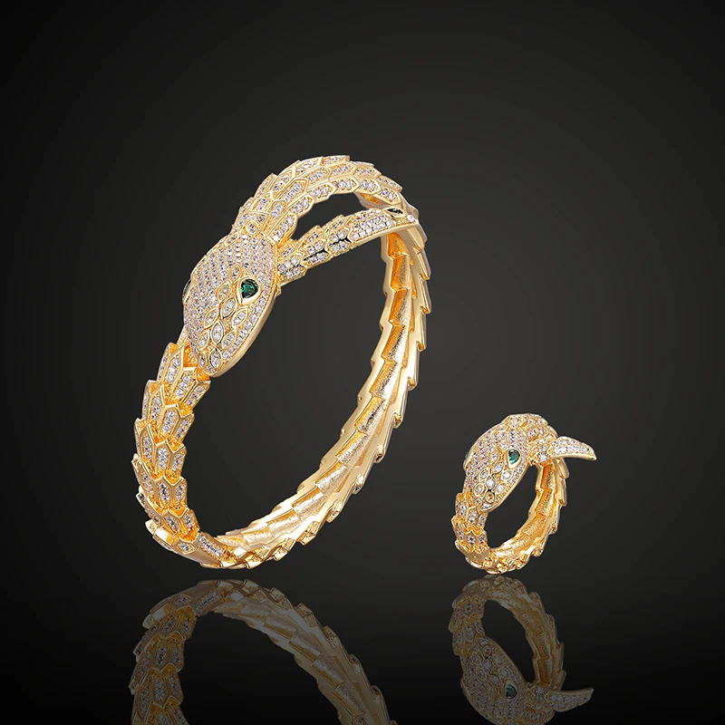 Бренд Fateama роскошный браслет змея животного с кольцами кубический цирконий микро