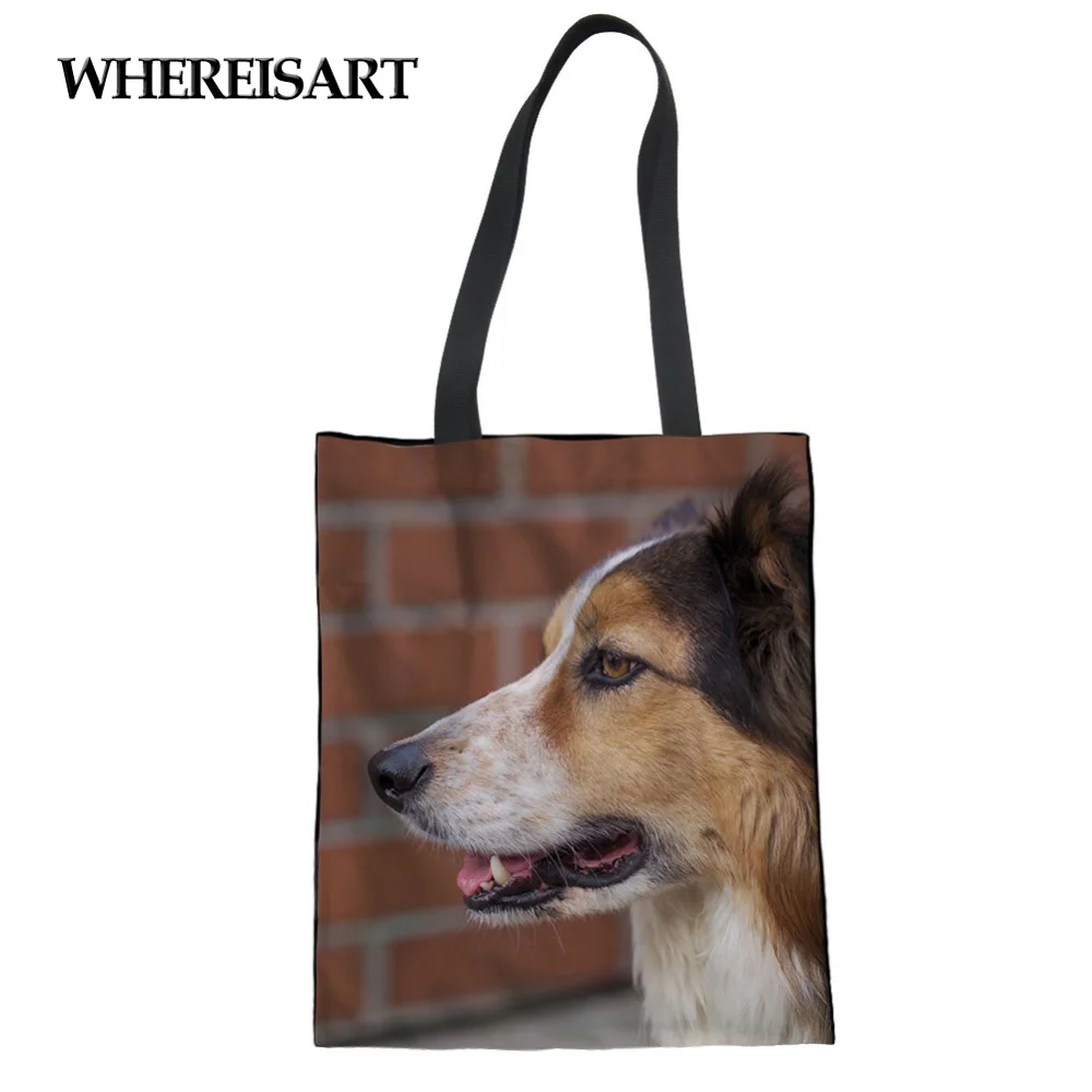 WHEREISART Заказная складная эко многоразовая сумка для покупок Border Collie Dog Складная