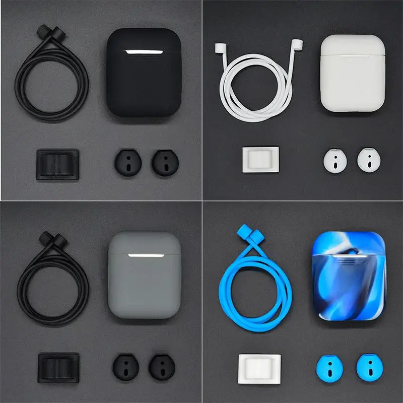 Силиконовый чехол 5 в 1 для наушников Airpods аксессуары силиконовый + ремешок на шею