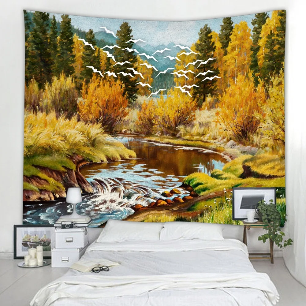 Праздничный синий речной телефон белый кран гобелен богемное покрывало на стену