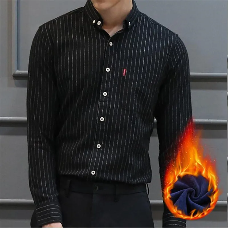 Зимние теплые фланелевые модные мужские рубашки в полоску хлопковые рабочие с