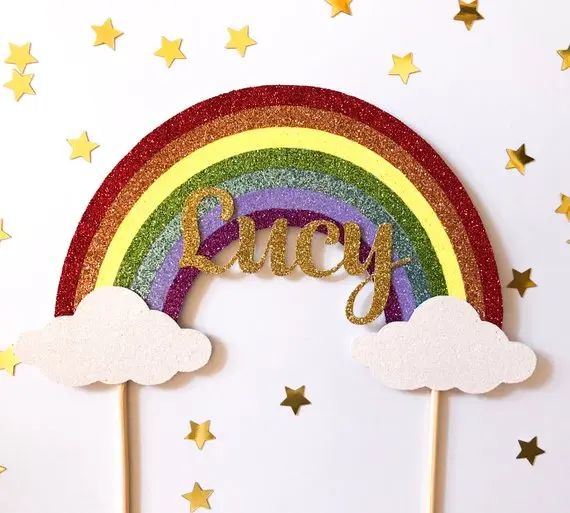 

Custom Name glitter rainbow birthday centerpiece pick party Cake Topper Christening cake toppers baby shower party decoration