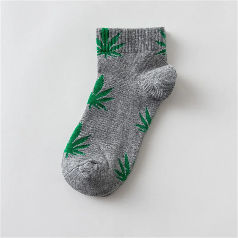 52165 Moda Socmark Summer Women Men's Funny Ankle Socks Hemp Meias Long Happy Maple Leaf sokken Cotton Weed Grass White Black Socken - Цвет: 52165