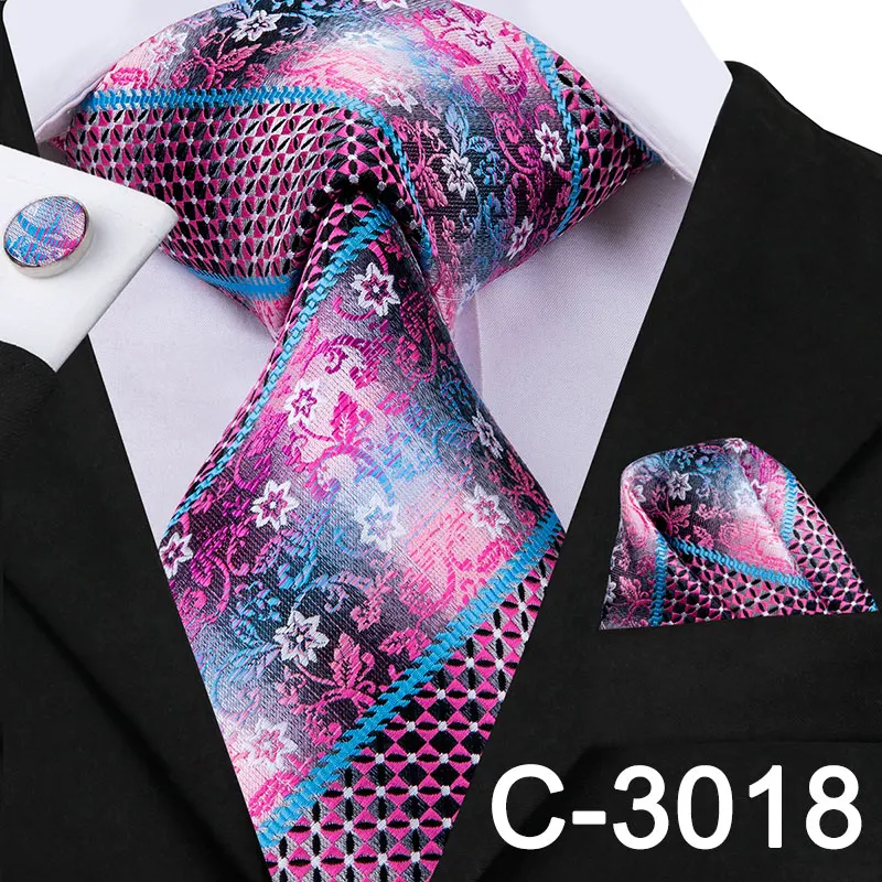 C-3018 Hi-Tie Мужские галстуки Классический Полосатый и цветочный галстук шелковые галстуки карманные Квадратные Запонки Набор Свадебная вечеринка деловой галстук набор C-3001 - Цвет: C-3018