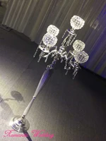 4pcslot on sale silver high candelabras with 5 arms metal crystal candle balls for wedding party event decoration 47 tall