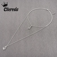 chereda new arrival silver color layered necklace for women classic choker tower shape pendant chain lady jewelry wedding party