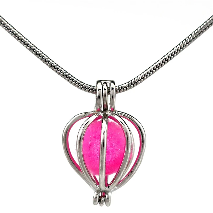 S-K64 Heart Ball Beads Cage Pendant Essential Oil Diffuser Pearl Locket Stainless 22'' Snake Chain Necklace | Украшения и