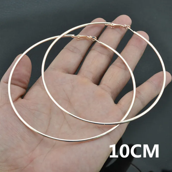 rose gold 10cm Большие маленькие круглые серьги-кольца для женщин, женская мода, фирменное розовое золото, черное кольцо, ювелирные изделия для ушей, для ночного клуба, DJ, женские серьги - Окраска металла: rose gold 10cm