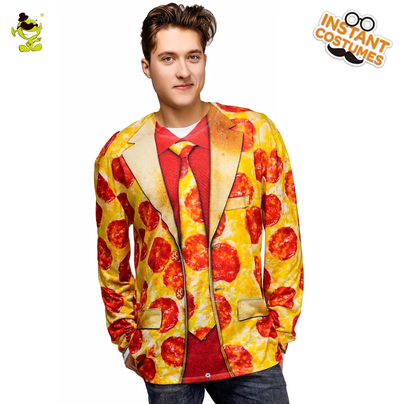 Pizza Printed T-shirt Costume Fancy Dress Role Play Pizza Long Sleeve T-shirt For Men's Costumes