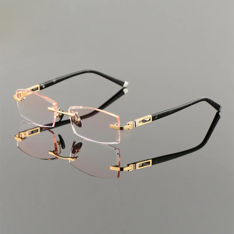 Golden 167 Lenses Титан сплава очки Для мужчин без оправы рецепту для чтения близорукости фотохромные С кристалалми и стразами очки без оправы Spectacle258105 - Цвет оправы: Golden 167 Lenses