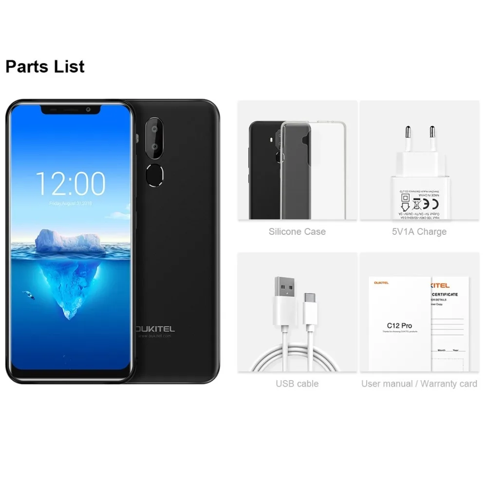 Oukitel C12 Pro 4G смартфон Android 8,1 2 Гб Оперативная память 16 Гб Встроенная память 6,1", ВЫСОКАЯ ЧЁТКОСТЬ, MT6739 4 ядра 8MP 3300 мАч Face ID GPS OTA мобильного телефона