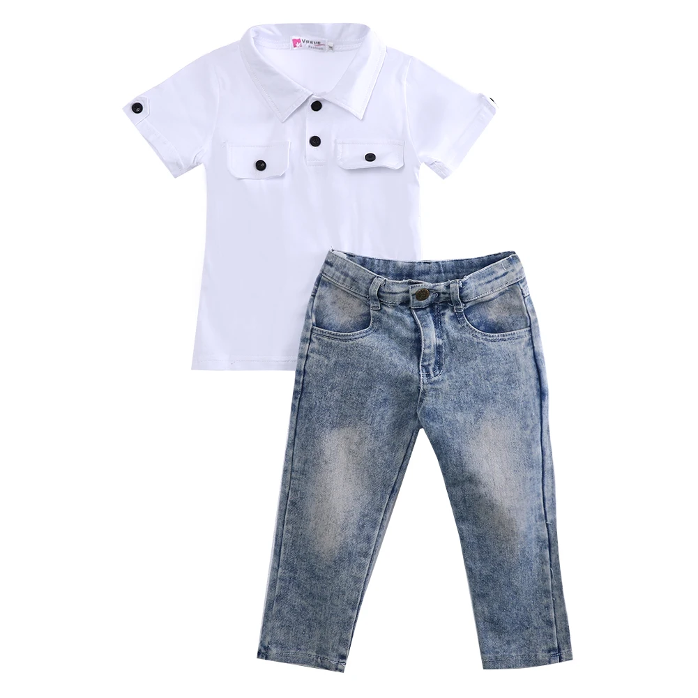 2PCS NEW Baby Boys Clothes Toddler Kids White T-shirt Top + Jeans Outfits Clothing Sets 2-7Y | Детская одежда и обувь