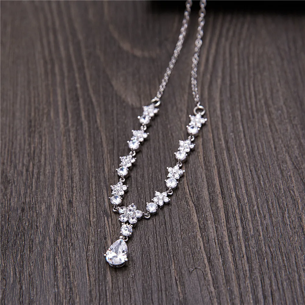 AAA прозрачный кубический цирконий цветок ожерелье серьги Ювелирные наборы
