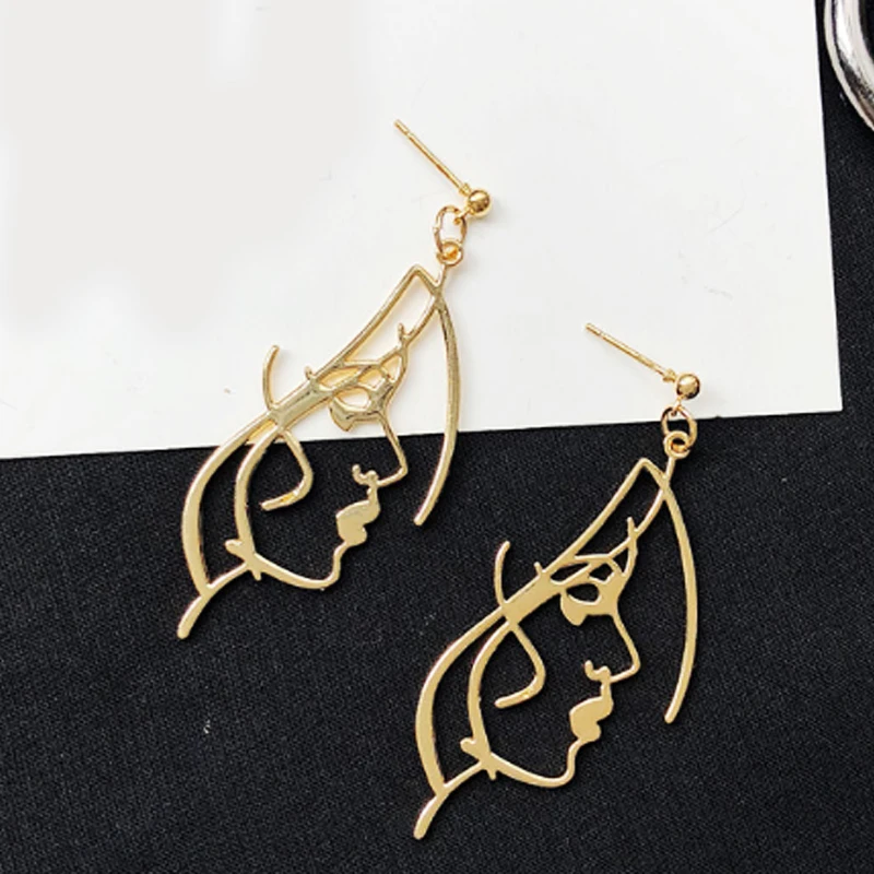 Drop Earrings 1 pair Long Hollow Out Hand Face Metal Fashion Punk Human Dangle Earring Retro Abstract Jewelry For Women | Украшения и