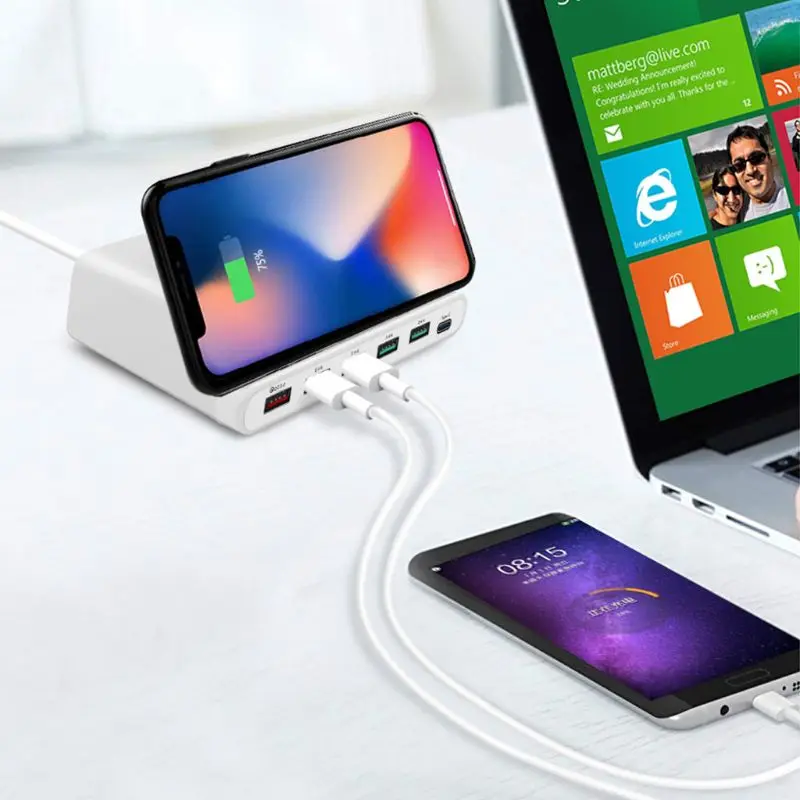 7-в-1 Беспроводной Зарядное устройство QC 3,0 Быстрая зарядка 5 Порты usb Тип C зарядная док-станция для iphone samsung смартфона Xiaomi