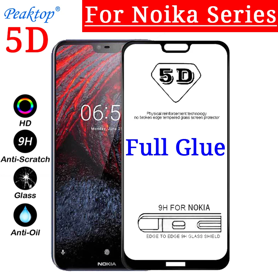 2 шт. закаленное стекло для Nokia 9 7 1 6 8 X7 X6 X5 3 5 Plus 2018 5D 9D полная клейкая защита