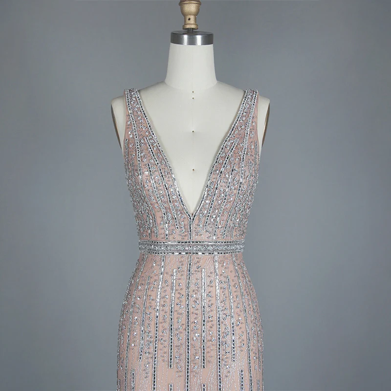Vestido De Festa2019 новое вечернее платье, милое Розовое Кружевное длинное вечернее платье с v-образным вырезом, вечерние платья невесты, сексуальные платья с открытой спиной и жемчугом для танцев