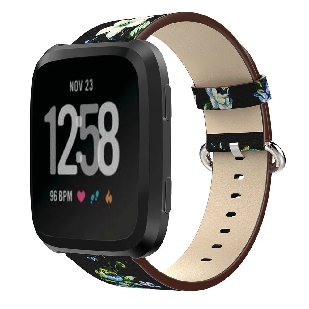 Кожаный браслет с цветочным принтом для Fitbit Versa, Сменные аксессуары для часов, ремешки