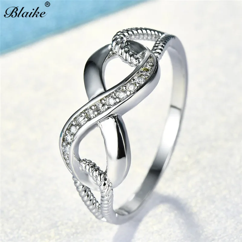 Blaike изысканный белый 8 Форма Бесконечность Кольца для женщин обручальное кольцо