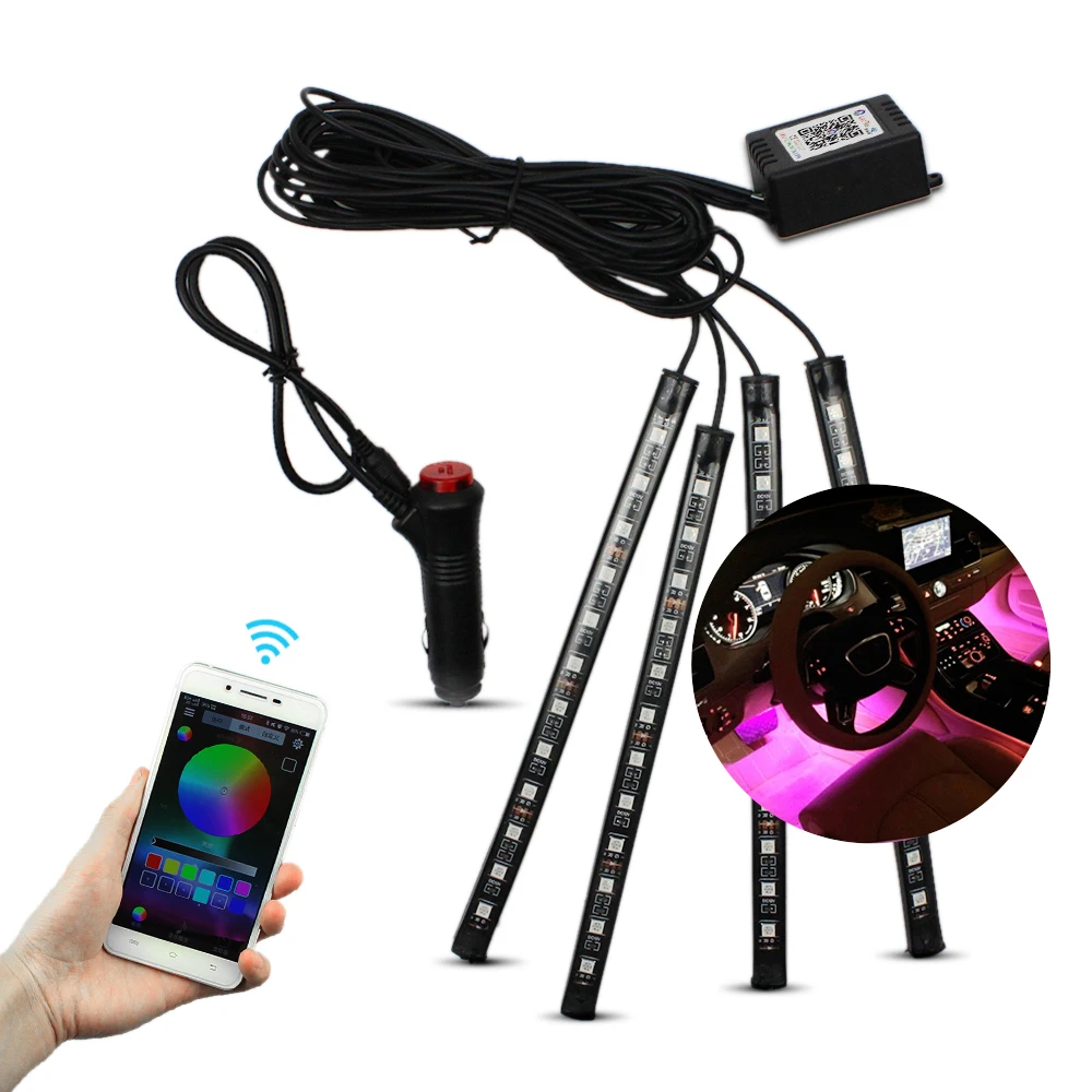 1Set 48LED Car LED Strip Lights 5050SMD RGB Blutooth Wifi Control Interior Light Atmosphere Lamp Fog Lamps With Remote | Лампы и