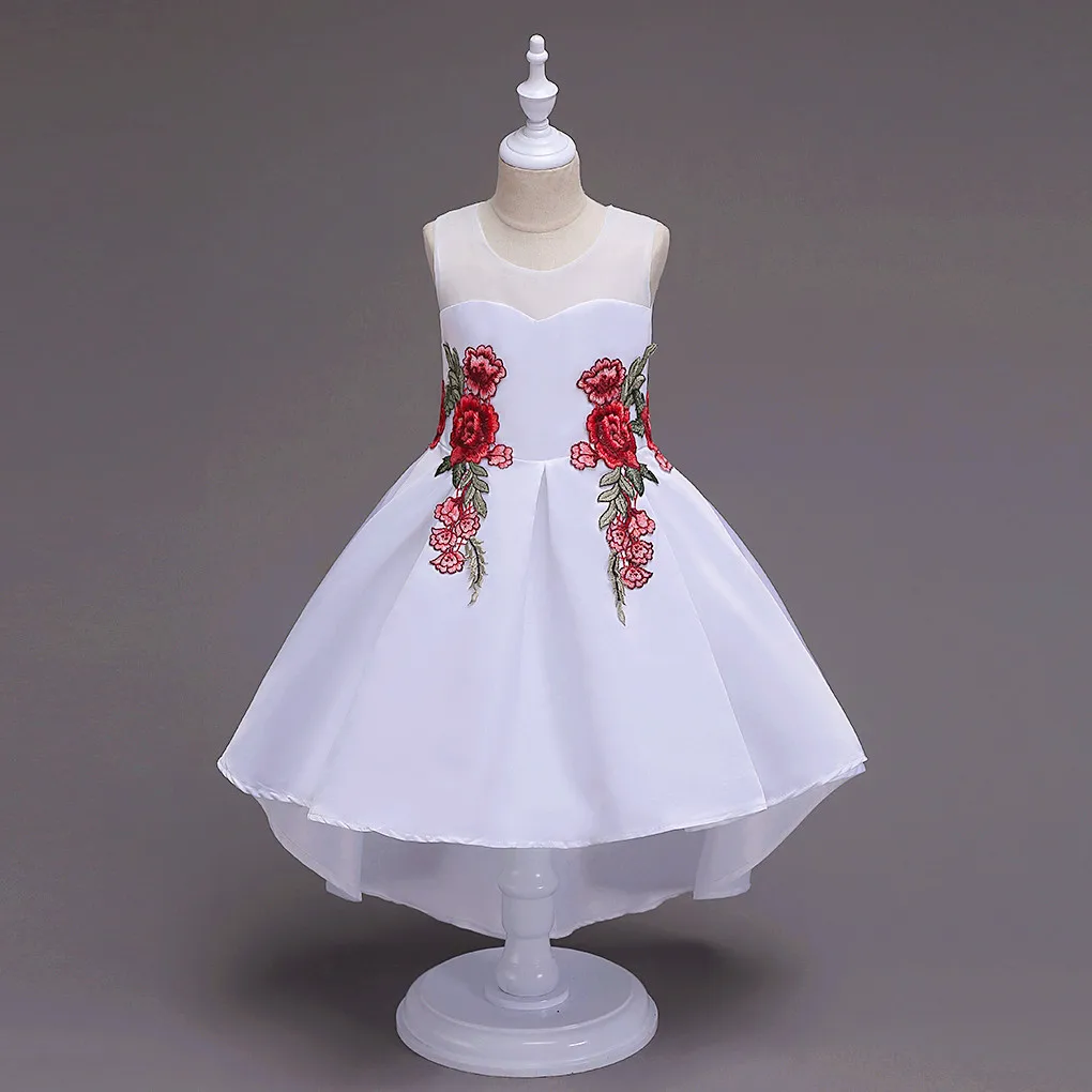 New 2019 Embroidered Dress Children's Wedding Clothing Trailing Princess Kids Dresses for Girls Floral Vestidos GDR483 | Детская