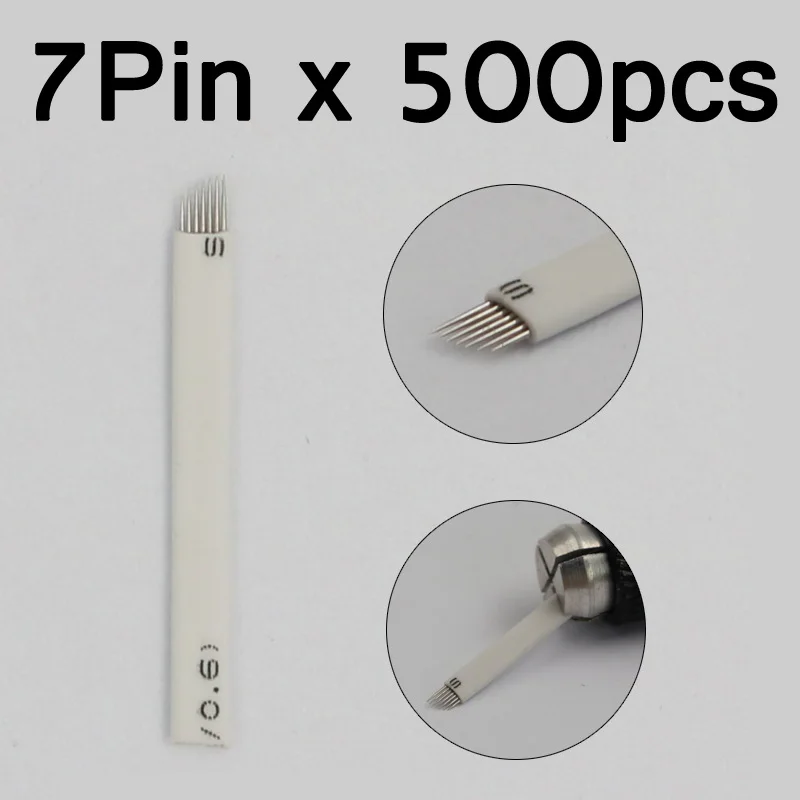 500 шт. 7 Pin иглы Перманентный макияж для бровей тату лезвие Pins микроблейдинг 3D