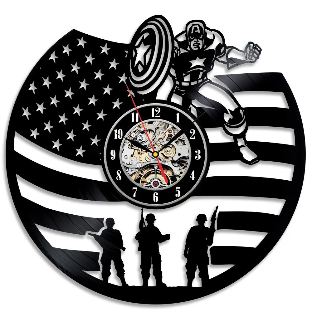 Виниловые часы для записи фильмов Капитан Америка Настенный Декор дома|vinyl record