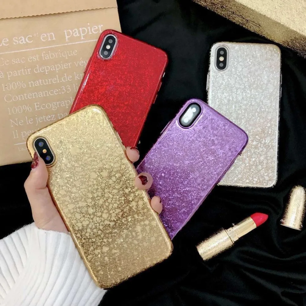 Чехол без крышки для iPhone XR XS MAX х Крышка золотое покрытие 7 8 Plus 6s случае блестящие