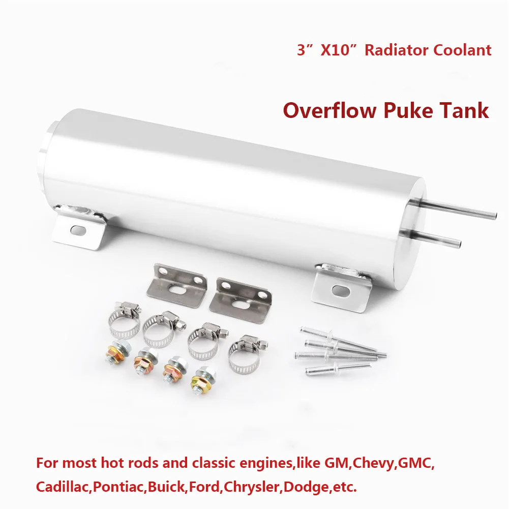 32 Oz L-Bracket Repair Replacement Universal With Bolts Modified Part Silver Radiator Overflow Tank Stainless Steel Coolant Car |
