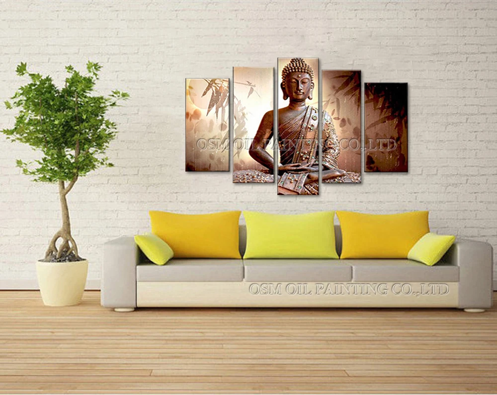 Professional Artist Handmade High Quality 5 Panels Impression Buddha Oil Painting on Canvas Abstract Portrait | Дом и сад