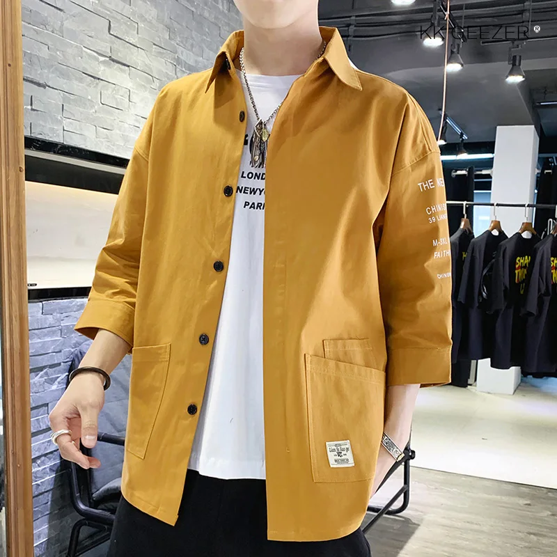 Рубашка мужская с рукавом три четверти хлопок Свободная Повседневная Формальная