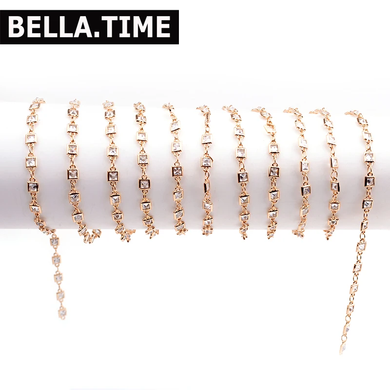 BELLA TIME 2M Квадратный Кристальный Медные цепи DIY Изготовление ювелирных изделий Запчасти Розовое золото Металлические Ожерелья Браслеты Аксессуары PJ21 on.