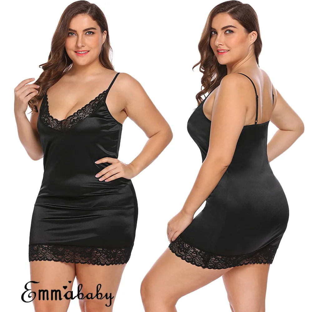 Женская атласная ночная рубашка пикантная Пижама кружевное белье без рукавов