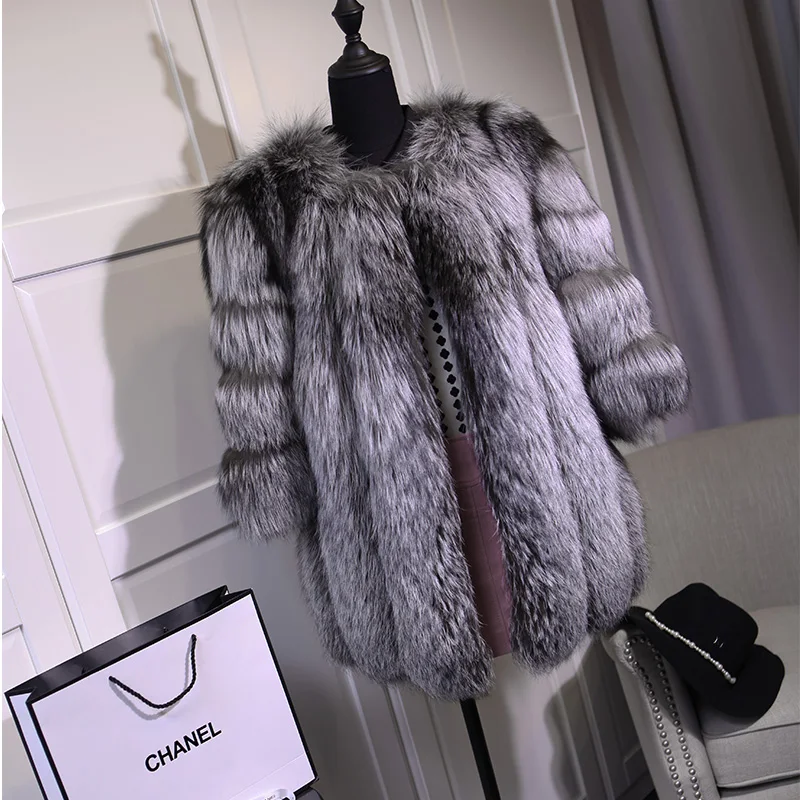 BFFUR Real Fur Silver Fox Coat For Women Thick Warm Womens Coats 2022 Winter O-Neck Natural Fur Standard Solid Casual Full Pelt enlarge