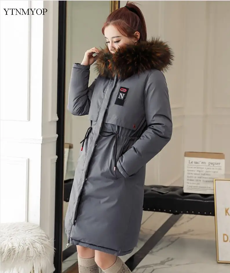 Серый YTNMYOP Casaco Feminino зимние женские пальто Длинная женская парка с капюшоном и меховым воротником, большие размеры, толстые теплые куртки для женщин - Цвет: Серый