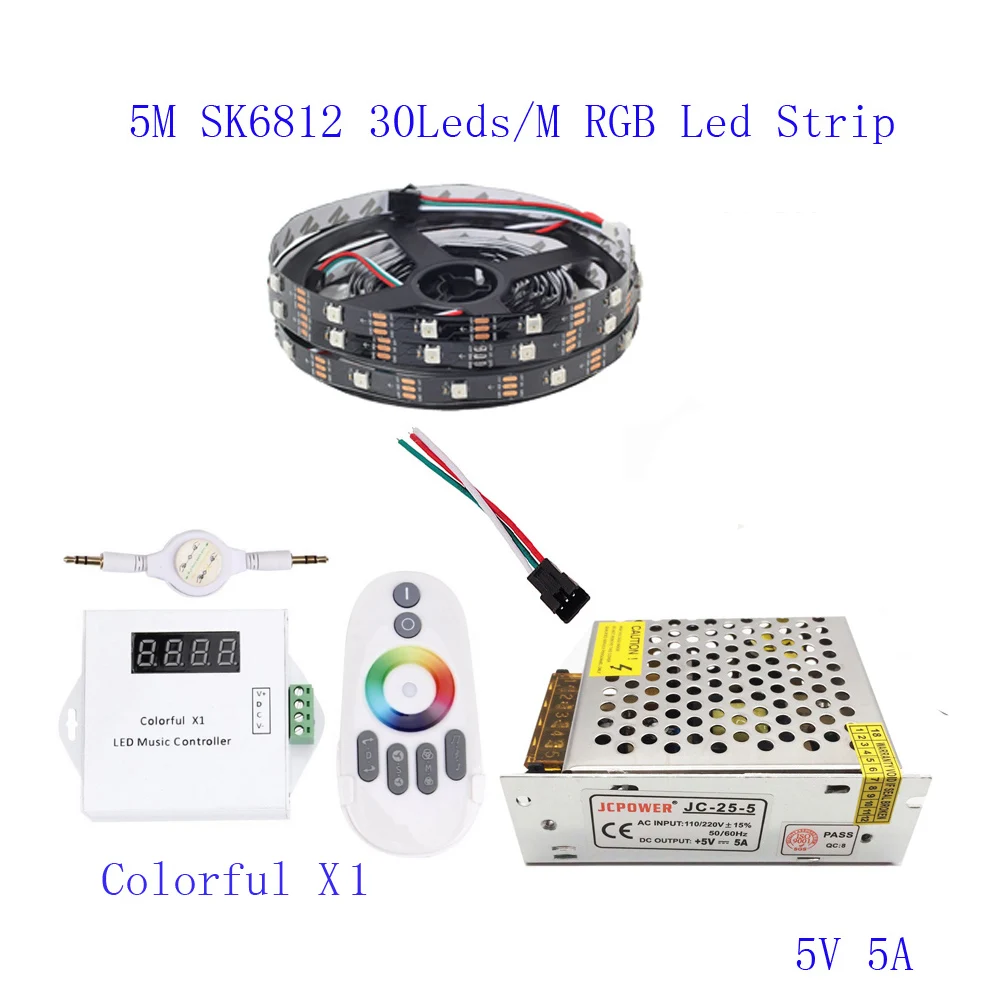20M 15M 10M 5M WS2812B LED Strip IC 30 leds/M RGB Smart Pixel + Colorful X1 Led Controller power supply | Лампы и освещение