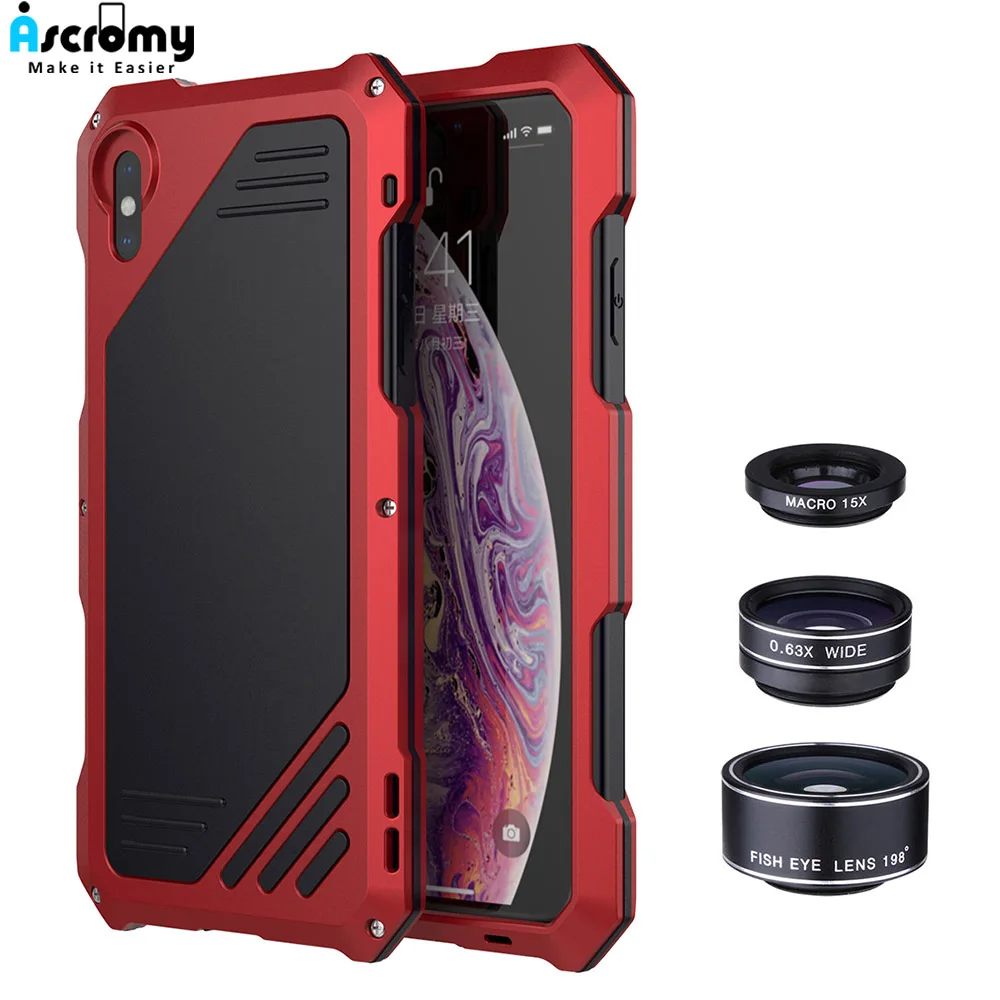 Ascromy Waterproof Heavy Duty Phone Case Cover Protector For iPhone XS Max XR X 8 7 6 6s Plus 5s Fisheye Marco Wide Camera Lens |